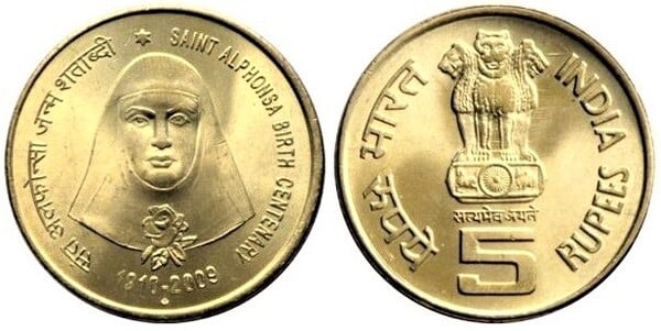 5 rupees (100th Anniversary of St. Alphonsa's Birth)