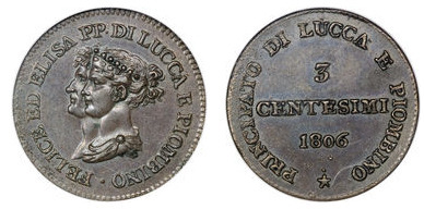 3 centesimi  (Principality of Lucca and Piombino)