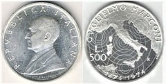 500 lire ((100 Aniversario del Nacimiento de Guglielmo Marconi)