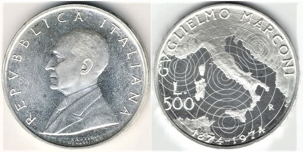 500 lire ((100th Anniversary of the Birth of Guglielmo Marconi)