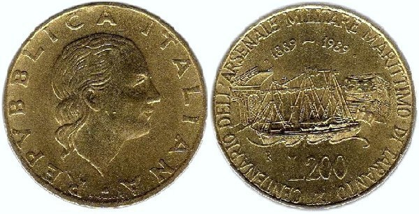 200 lire (Centenary of the Maritime Military Arsenal of Taranto)