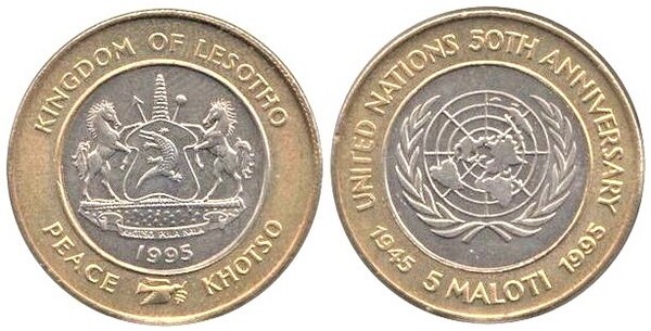 5 maloti (50th Anniversary of the United Nations)