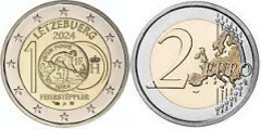 2 euros (Centenario de la introducción de monedas en francos luxemburgueses con la imagen del Feierstëppler)