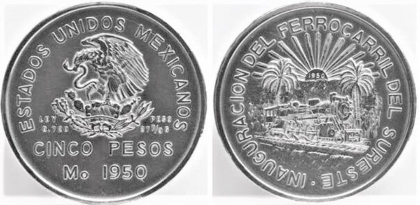 5 pesos (Inauguration of the Southeastern Railroad)