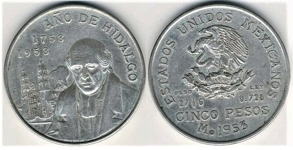 5 pesos (200th Anniversary of the Birth of Miguel Hidalgo)