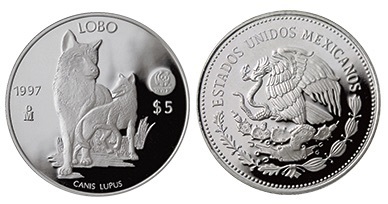 5 Pesos (Mexican Wolf)