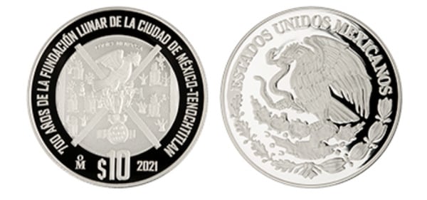 10 pesos (700 years of the Lunar Foundation of the City of Mexico-Tenochtitlan)