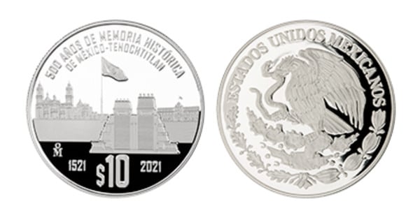 10 pesos (500 years of Mexico-Tenochtitlan's historical memory)