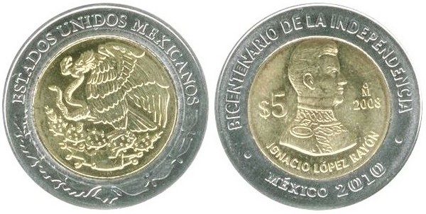 5 pesos (Independence Bicentennial-Ignacio López Rayón)