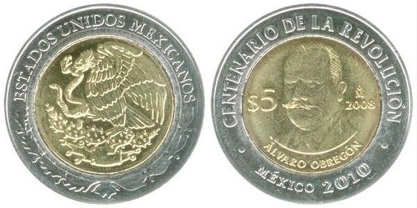 5 pesos (Centenary of the Revolution-Álvaro Obregón)