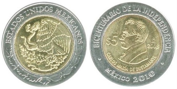 5 pesos (Bicentennial of Independence - Carlos Maria Bustamante)