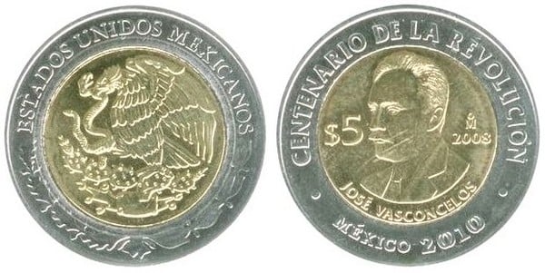 5 pesos (Centennial of the Revolution-José Vasconcelos)