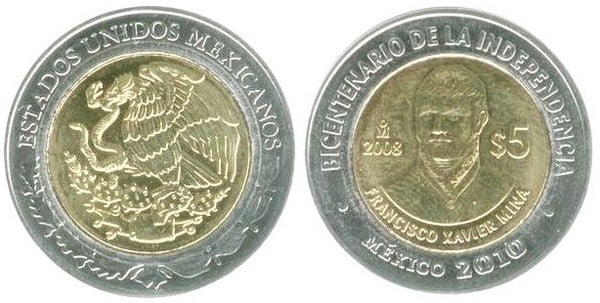 5 pesos (Independence Bicentennial-Francisco Xavier Mina)