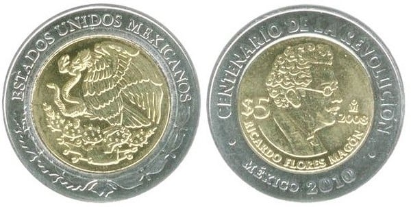 5 pesos (Centennial of the Revolution-Ricardo Flores Magón)