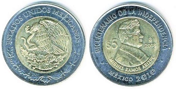 5 pesos ((Bicentennial of the Independence-Miguel Ramos Arizpe)