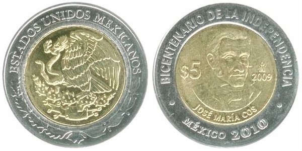 5 pesos (Bicentennial of Independence-José María Cos.)