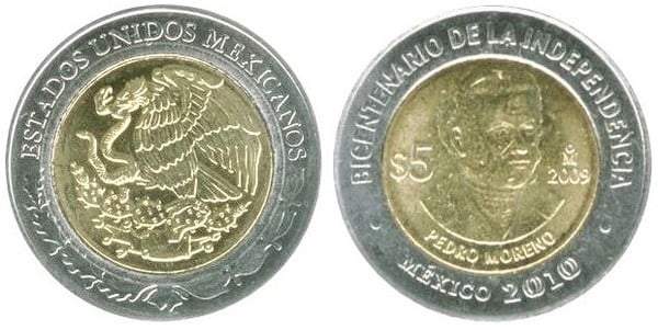 5 pesos (Independence Bicentennial-Pedro Moreno)