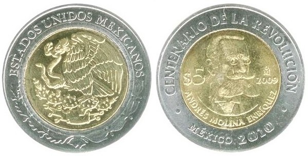 5 pesos (Centennial of the Revolution-Andrés Molina Enríquez)