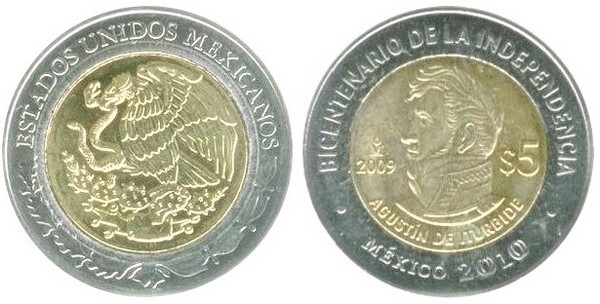 5 pesos (Bicentennial of Independence-Agustín de Iturbide)