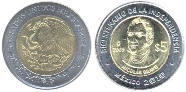 5 pesos (Bicentennial of Independence-Nicolás Bravo)