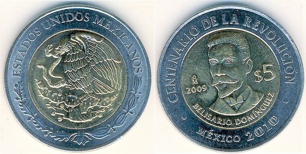 5 pesos (Centenary of the Revolution-Belisario Dominguez)