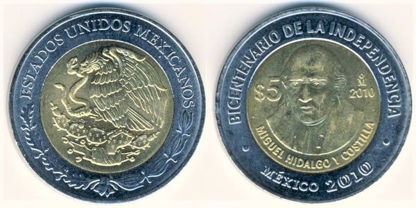 5 pesos (Independence Bicentennial-Miguel Hidalgo y Costilla)