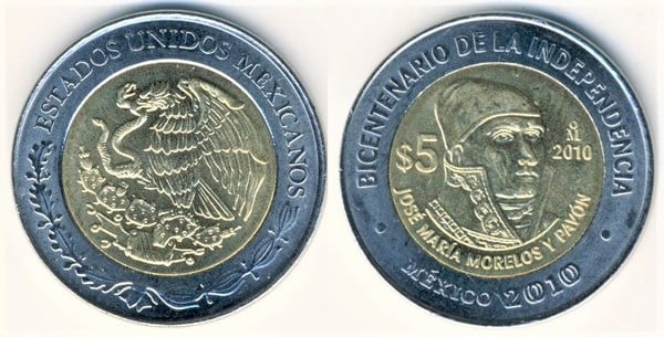 5 pesos (Independence Bicentennial-José María Morelos y Pavón)