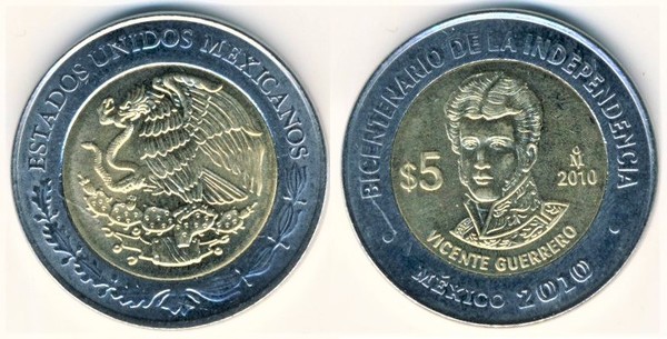 5 pesos (Bicentennial of Independence-Vicente Guerrero)