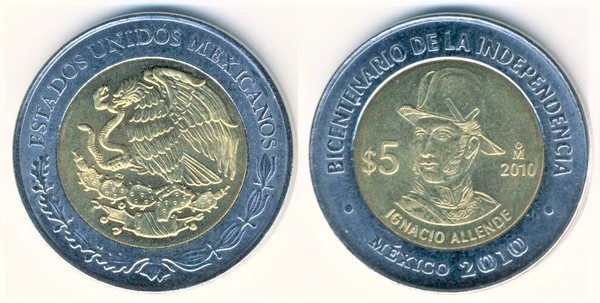 5 pesos (Bicentennial of Independence-Ignacio Allende)