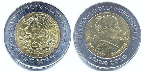 5 pesos (Bicentennial of Independence-Josefa Ortíz de Domínguez)