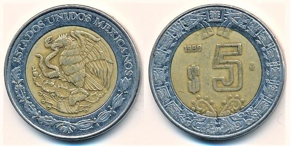 Coin 5 pesos 1997 2023 of Mexico Updated Value Foronum