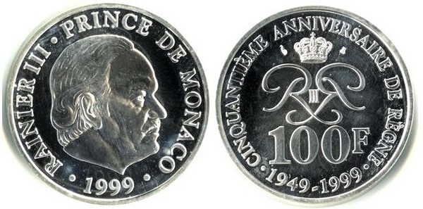 100 francos (50 Years of Rainier III's Reign)