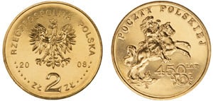 2 zlote (450 - lecie Poczty Polskiej)