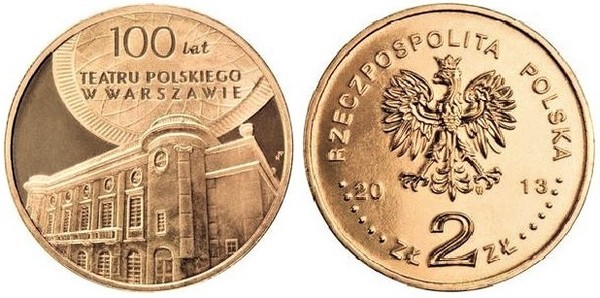 2 zlote (Centenary of the Polish Theater in Warsaw)