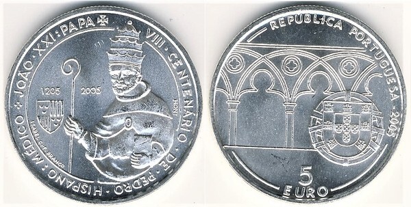 5 euro (VIII Centenary of Pedro Hispano-Pope John XXI)