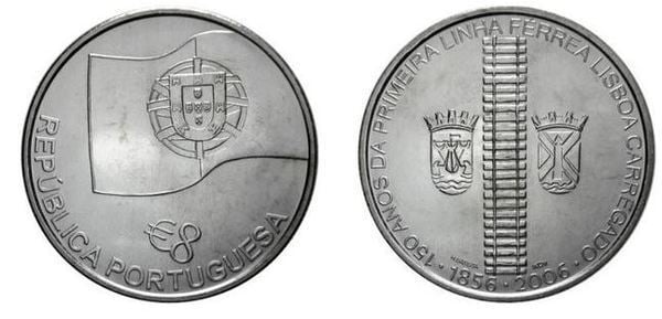 8 euro (150th Anniversary of the Lisbon-Carregado Railway)