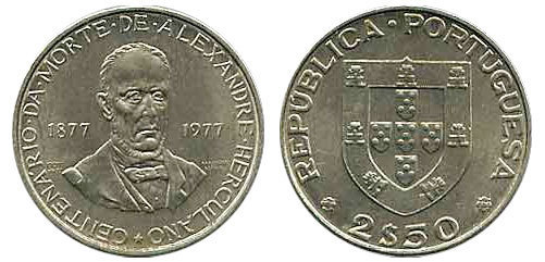 2,50 escudos (Centenary of the Death of Alexandre Herculano)