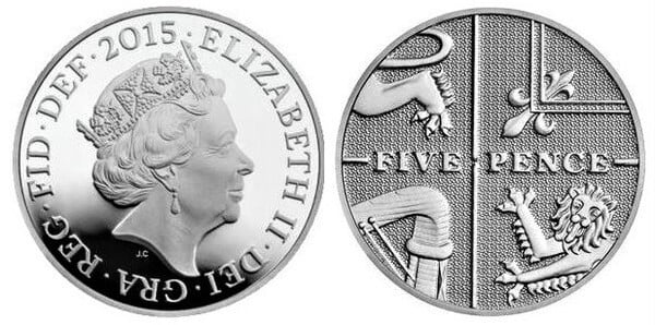 5 pence (Elizabeth II - shield - 3/6)