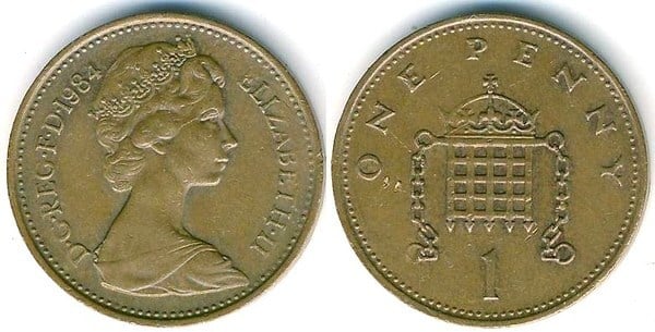 Coin 1 penny Elizabeth II 1982 1984 of United Kingdom Updated