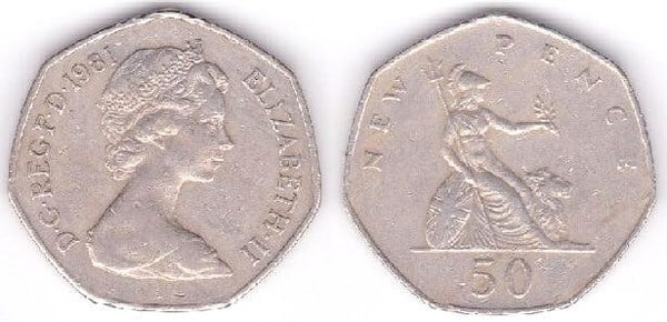 Coin 50 new pence Elizabeth II 1969 1981 of United Kingdom