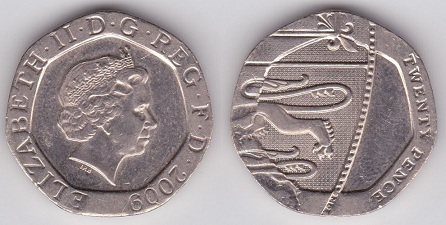 20 pence (Elizabeth II - shield - 5/6)