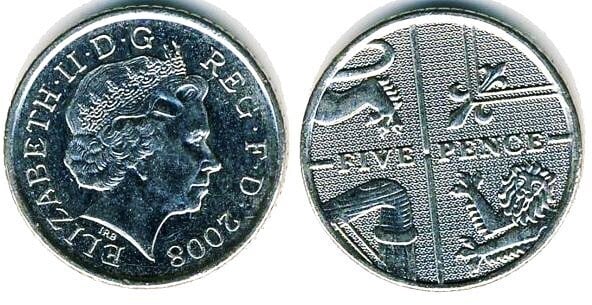 5 pence (Elizabeth II - shield - 3/6)