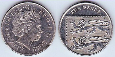 10 pence (Elizabeth II - shield - 4/6)