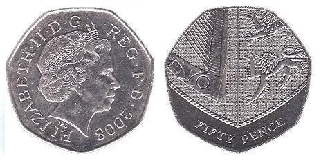 50 pence (Elizabeth II - shield - 6/6)