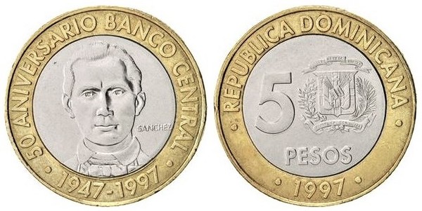 5 pesos (50th Anniversary of the Central Bank)