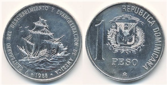 1 peso (500th Anniversary of the Discovery and Evangelization of America)