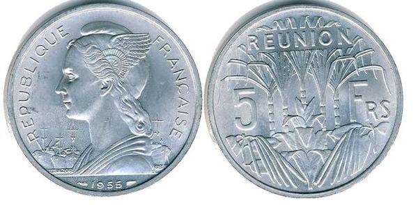 Coin 5 francs 1955 1973 of Reunion Updated Value Foronum