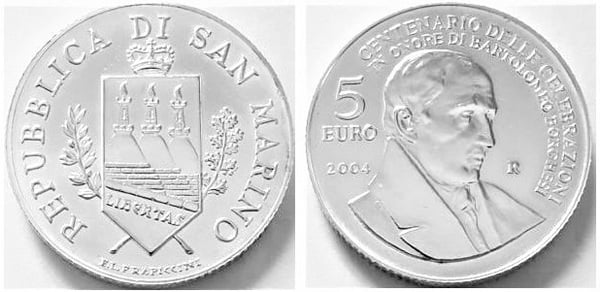 5 euro (100th Anniversary Celebration in Honor of Bartolomeo Borghesi)