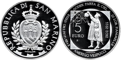 5 euro (500th Anniversary of the Death of Amerigo Vespucci)