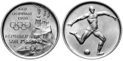 2 lire (XXII Olimpiada Moscú-1980 - Fútbol)
